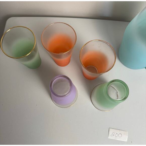 VTG Blendo Mid-Century Frosted Gold Trim 5 Glass and Pitcher Set West Virginia - Picture 14 of 16